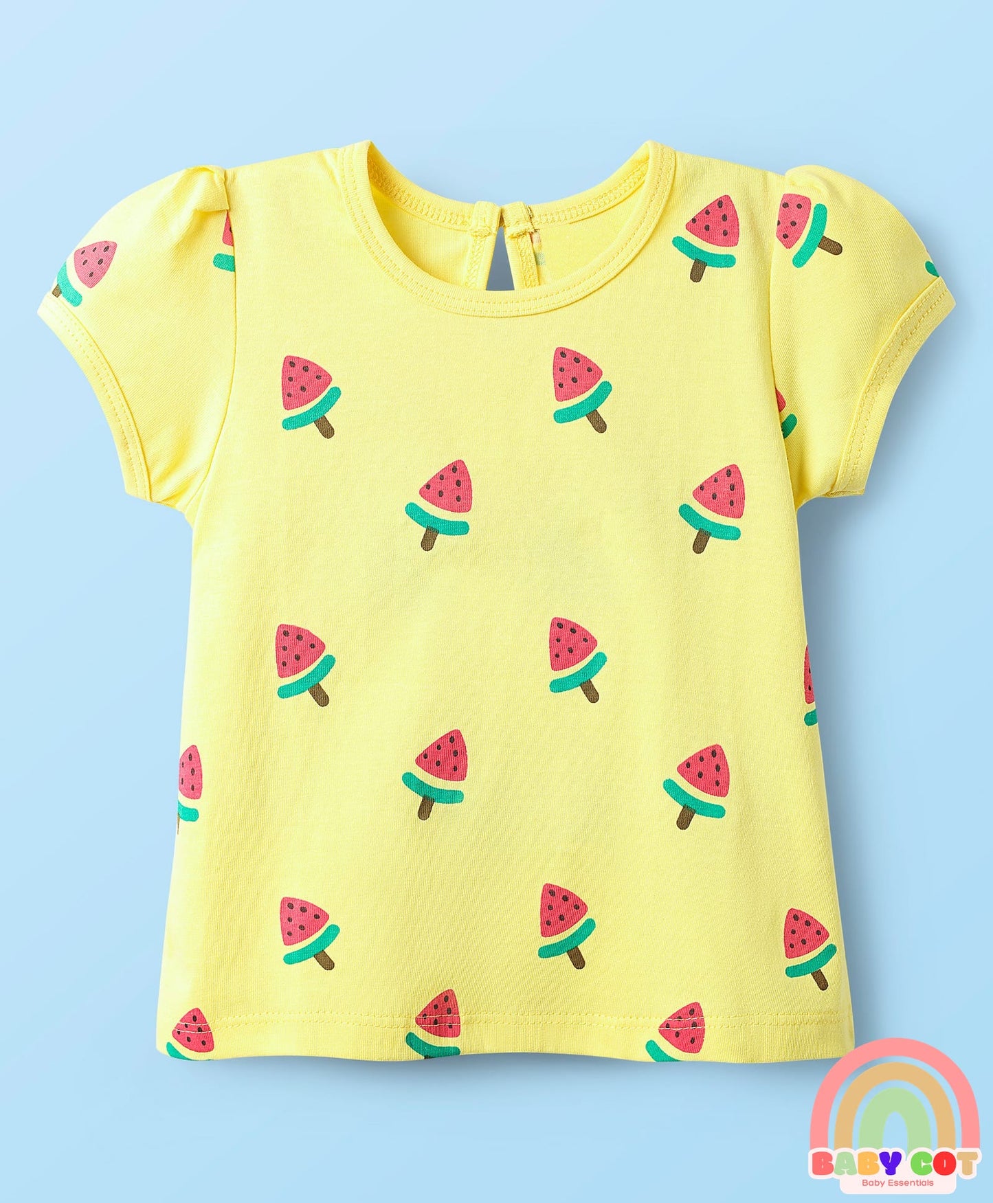 Cotton Knit Half Sleeves T-Shirts With Tropical Print Pack Of 3 -Yellow & Pink