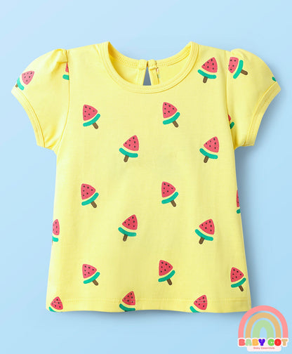 Cotton Knit Half Sleeves T-Shirts With Tropical Print Pack Of 3 -Yellow & Pink