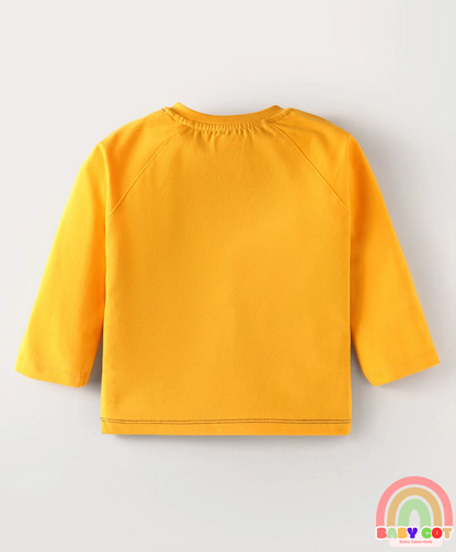 Cotton Knit Full Raglan Sleeves T-Shirt With Teddy Bear Print - Navy Blue