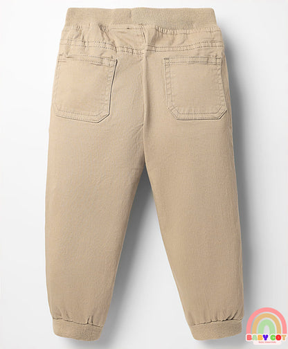 Twill Woven Full Length Solid Coloured Trousers With Stretch - Beige