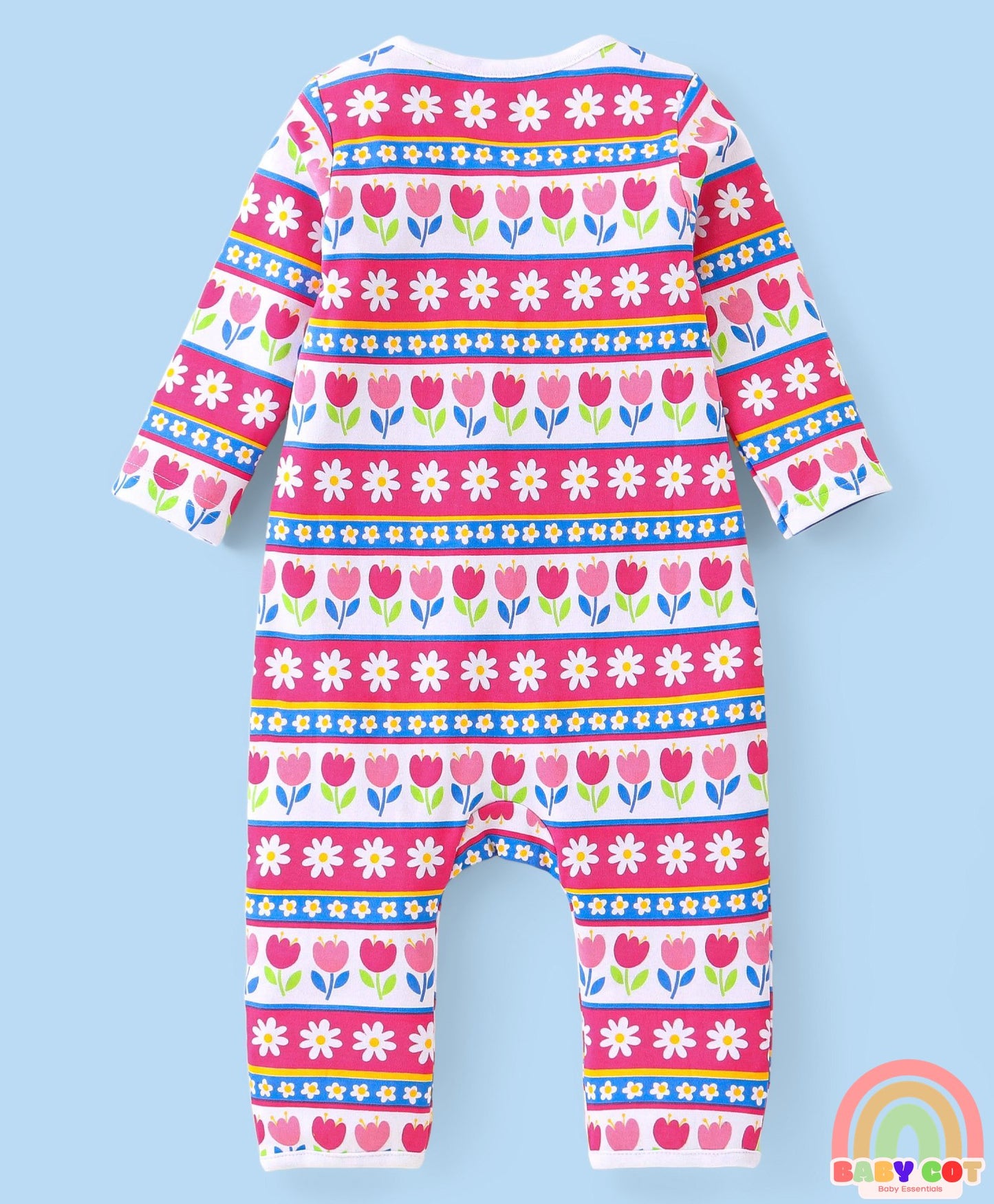 100% Cotton Knit Full Sleeves Floral Printed Romper Pack of 2 - Pink