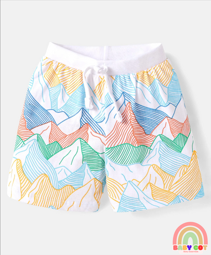 Single Jersey Knit Shorts with Explore Theme & Text Print Pack of 3 - Yellow Blue & White