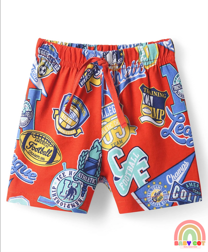 Single Jersey Knit Mid Thigh Shorts With Text Print Pack of 3 - Red Light & Navy Blue