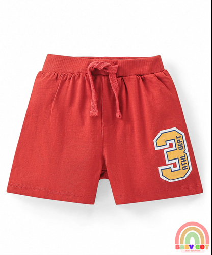 Cotton Knit Shorts with Number & Text Print Pack of 3 - Blue Red & Yellow
