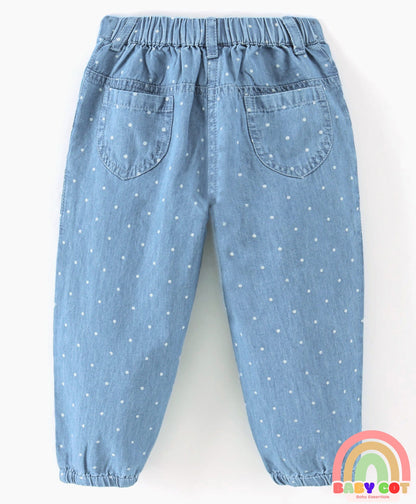 Denim Full Length Jeans Polka Dot Print - Blue
