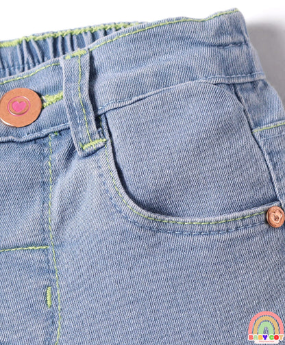 Denim Full Length Washed Jeans With Stretch - Light Blue