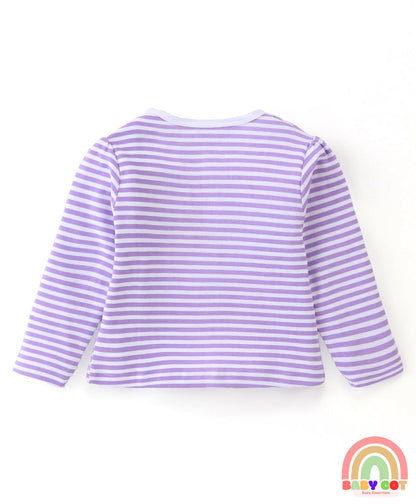 Cotton Knit With Eco- Jiva Finish Full Sleeves T-Shirts with Floral Striped & Polka Dots Print Pack of 3 - Lilac & Pink