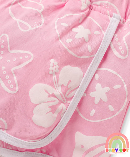 100% Cotton Knee Length Skorts With Beach Theme Print - Pink