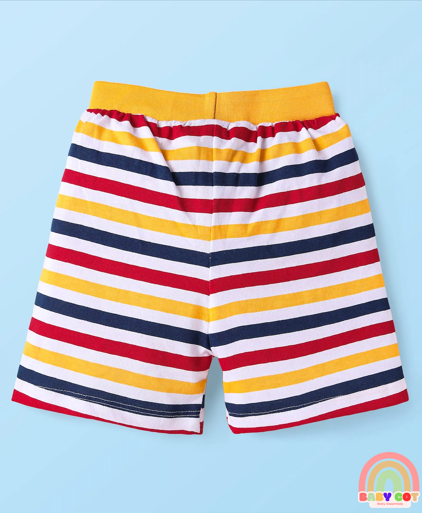 Single Jersey Shorts with Stripes & Dino Print Pack of 3 - Yellow & Navy Blue