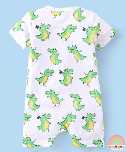 100% Cotton Half Sleeves Rompers Crocodile Print Pack of 2 - Multicolour