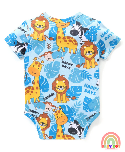 100% Cotton Knit Half Sleeves Onesies With Animal Print Pack of 3 - Multicolor