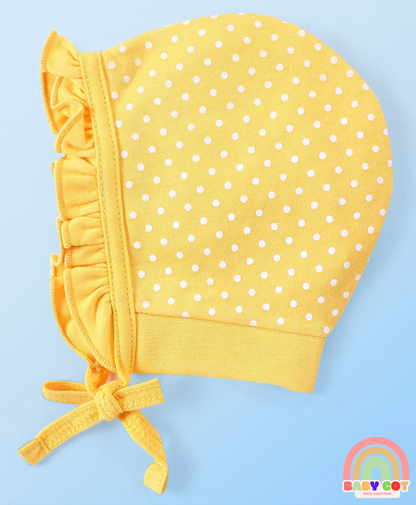 100% Cotton Interlock Knit Polka Dots Print Caps Pack of 2 - Yellow & White