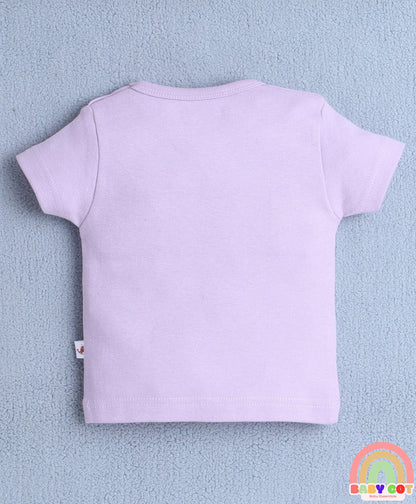 Cotton Knit Half Sleeves Cute Baby Cats Printed Tee & Coordinating Shorts Set - Lavender