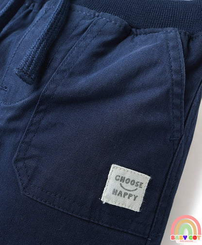 Twill Woven Full Length Solid Coloured Trousers With Stretch - Navy Blue