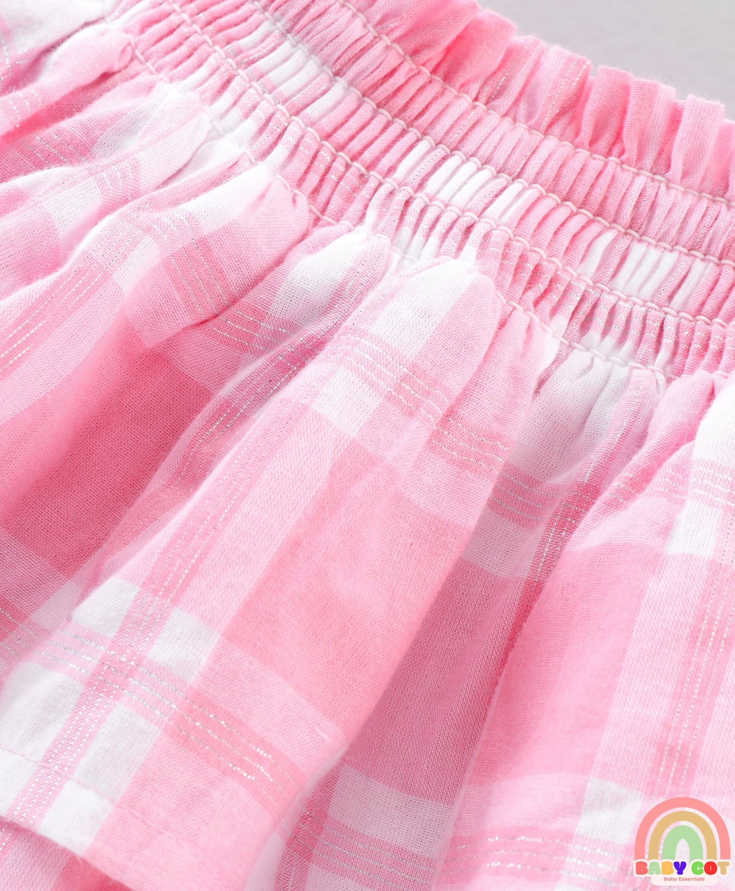 Mid Thigh Length Umbrella Cut Checked Skirt - Pink