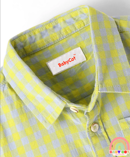100% Cotton Woven Half Sleeves Checks Shirt- Yellow