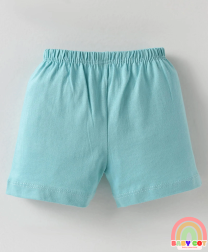 Single Jersey Knit Knee Length Shorts With Animal Print Pack of 3 - Light Blue Red & Green