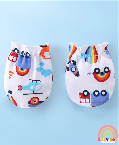 100% Cotton Cap Mittens & Booties Set Truck Print - Red & White