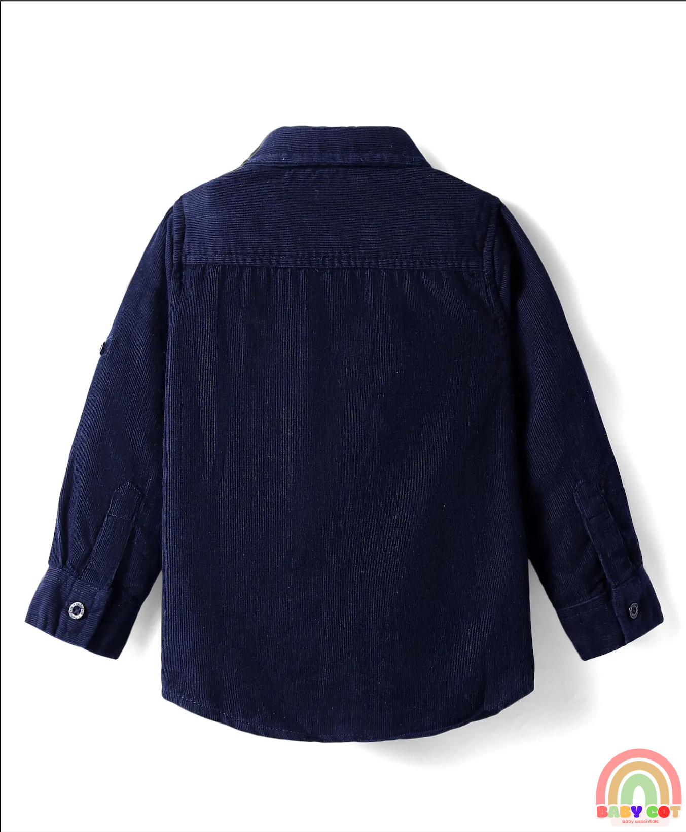 Cotton Woven Full Sleeves Solid Corduroy Shirt with Text Embroidered - Navy Blue