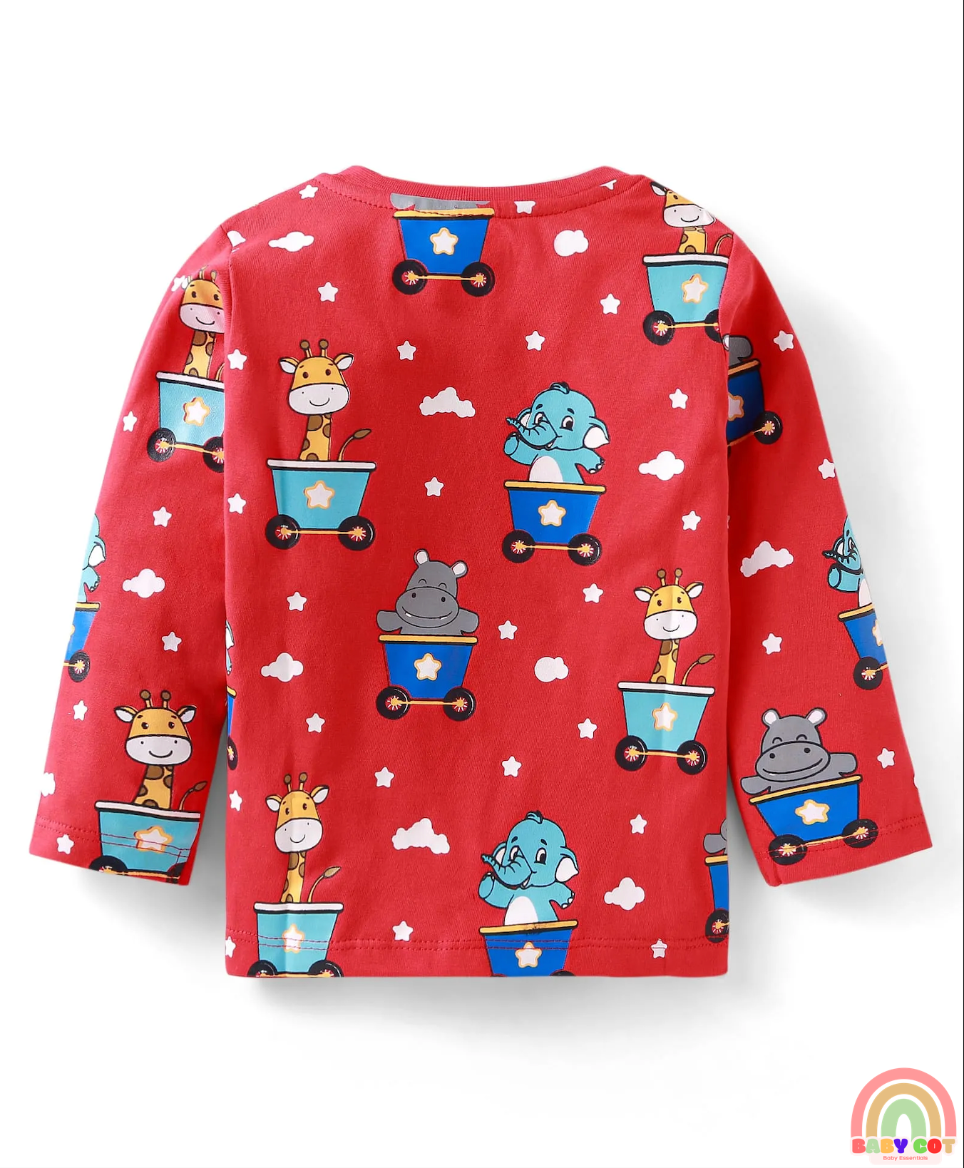 Cotton Knit Full Sleeves T-Shirts with Animal Print Pack of 2 - Red & Blue