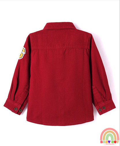Cotton Woven Full Sleeves Shirt with Text Patch Detailing - Red