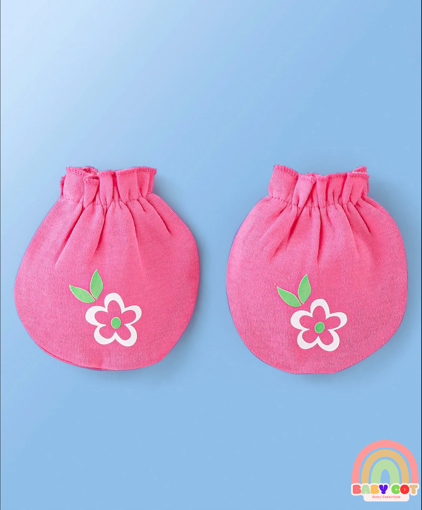 100% Cotton Knit Cap Mittens & Booties Set Floral Print Pack of 2 Pink & White - Diameter 12 cm