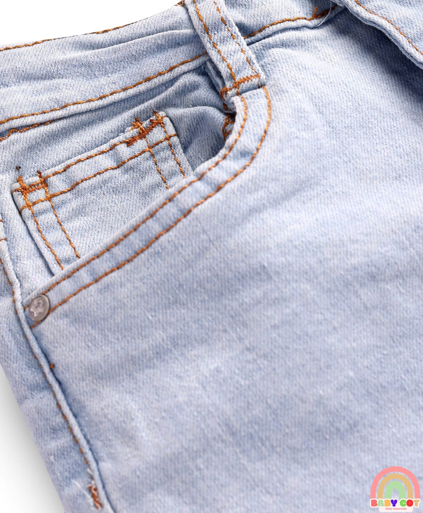 Full Length Washed Denim Stretch Jeans - Light Blue