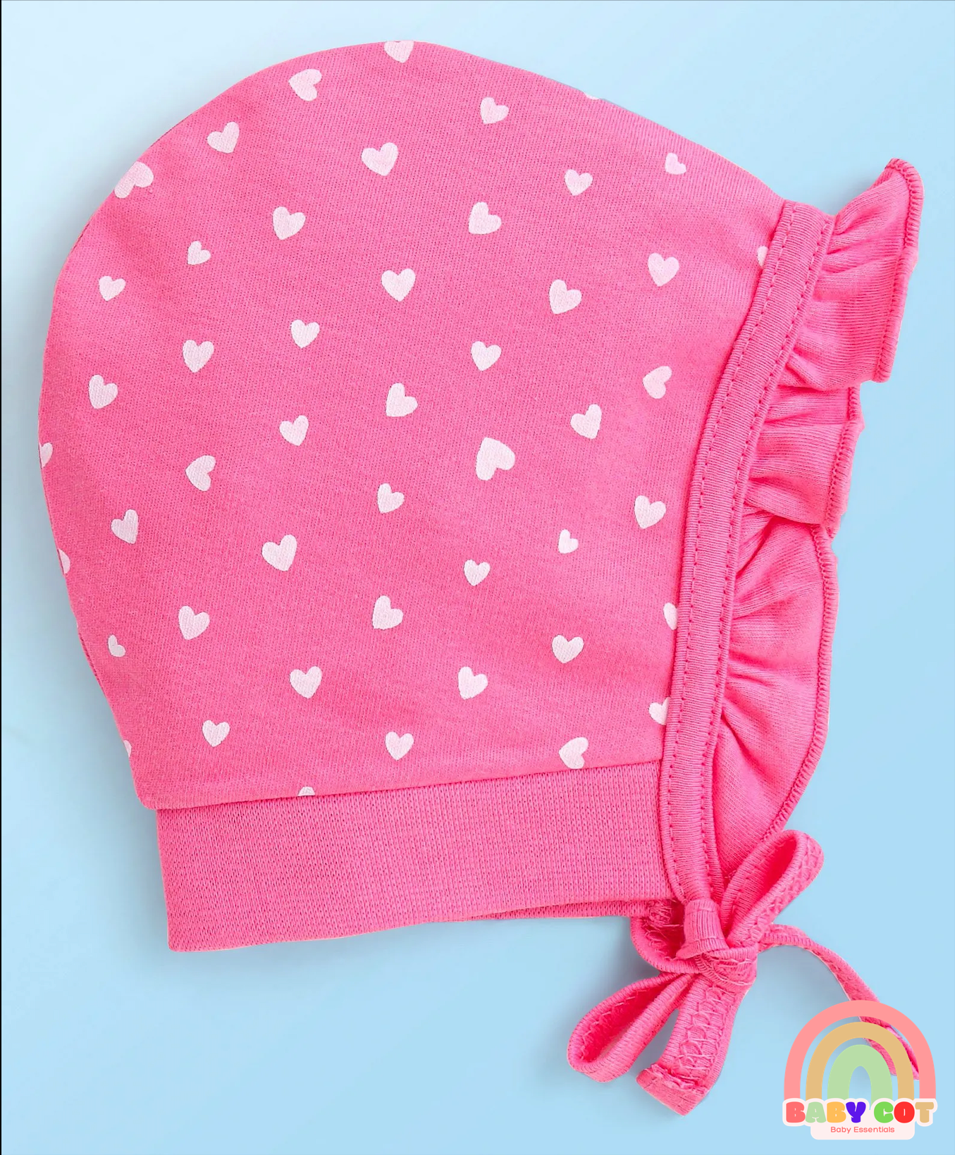 100% Cotton Interlock Knit Caps With Hearts & Floral Print Pack of 2 - Pink & White