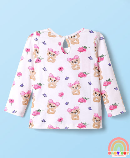 Cotton Knit Full Sleeves T-Shirts With Bear & Polka Dot Print Pack of 3 - Pink & Maroon
