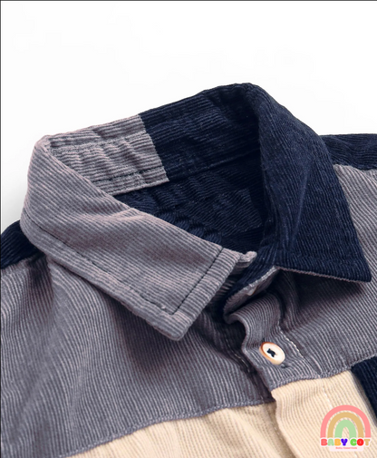 Cotton Woven Full Sleeves Solid Colour Courdroy Shirt - Blue & Grey