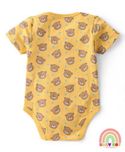 100% Cotton Knit Half Sleeves Onesies Bear Print Pack of 5 - Multicolour