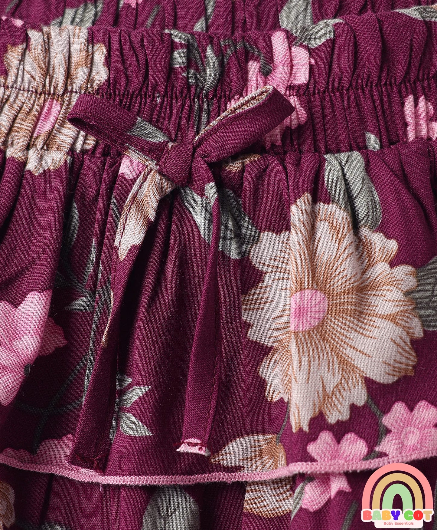 Rayon Woven Floral Printed Layered Skirt - Maroon
