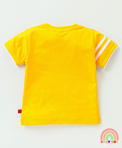 100% Cotton Half Sleeves T-Shirt and Shorts Football Print - Yellow