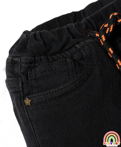 Full Length Washed Denim Jeans With Stretch - Black