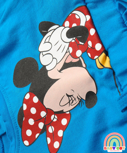 Cotton Half Sleeves Frock with Fanny Pack & Minnie Mouse Print - Blue