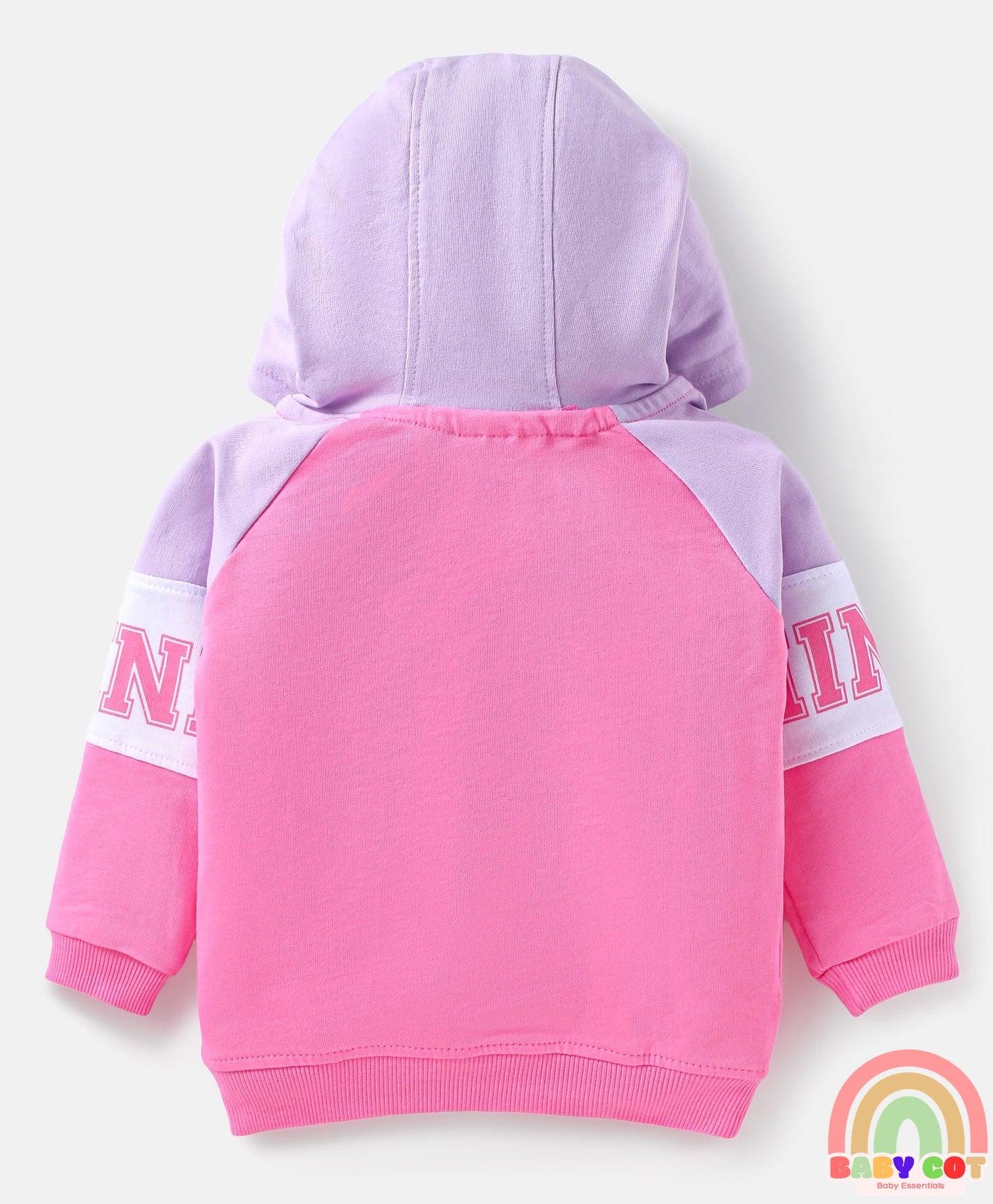 Terry Knit Full Raglan Sleeves Hooded Sweatshirt & Lounge Pant with Minnie Mouse Graphics - Pink & Lilac