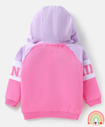 Terry Knit Full Raglan Sleeves Hooded Sweatshirt & Lounge Pant with Minnie Mouse Graphics - Pink & Lilac