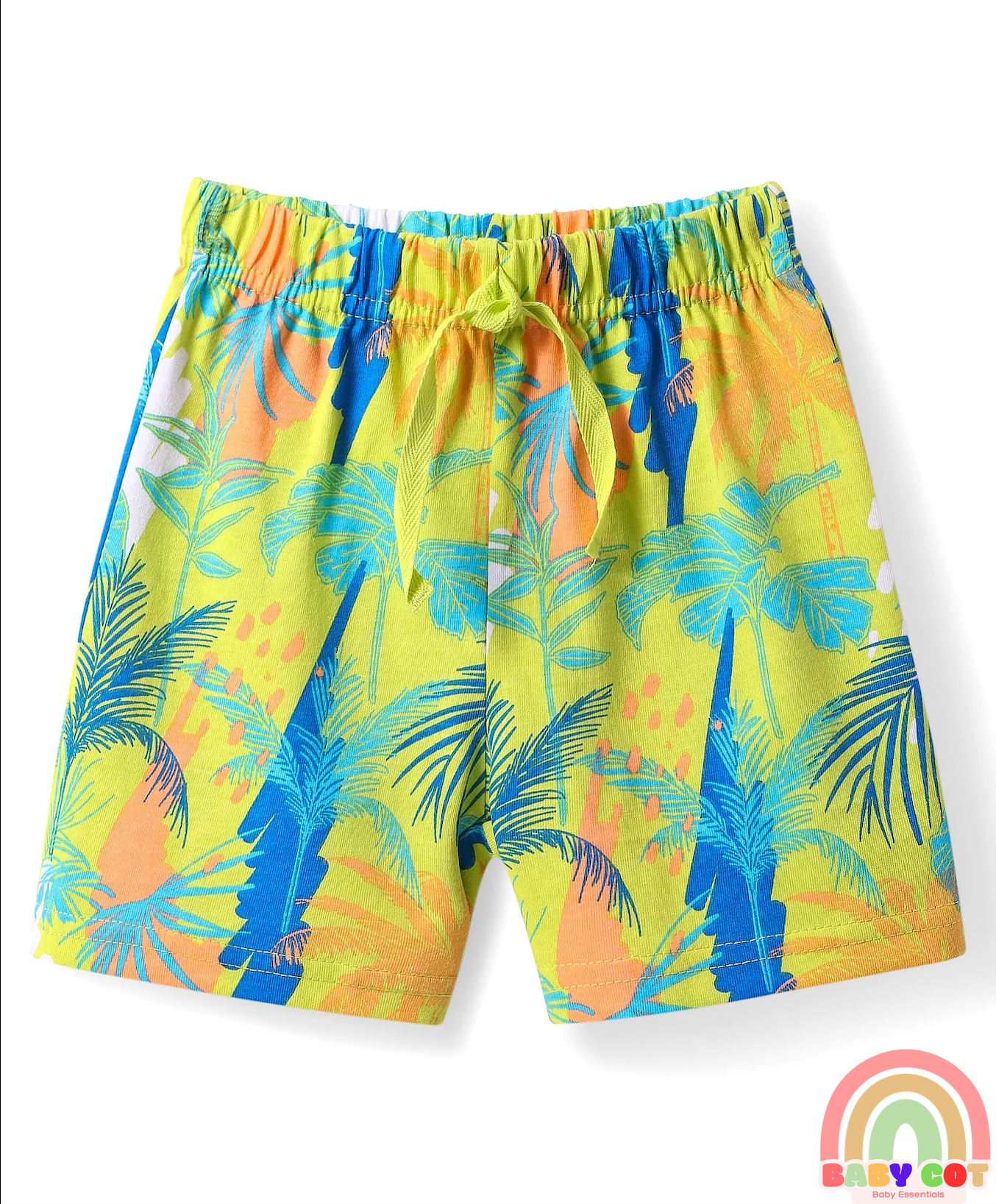Cotton Knit Mid Thigh Shorts with Tropical Theme Print & Stripes Pack of 3 - Multicolor