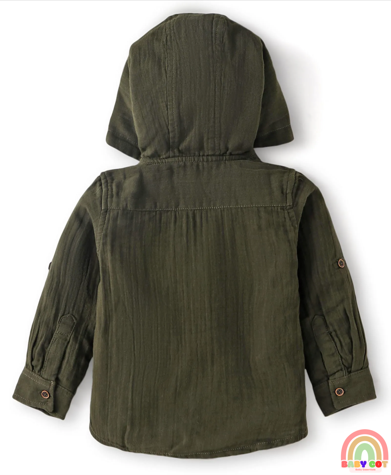 Cotton Woven Full Sleeves Hooded Shirt - Olive Green