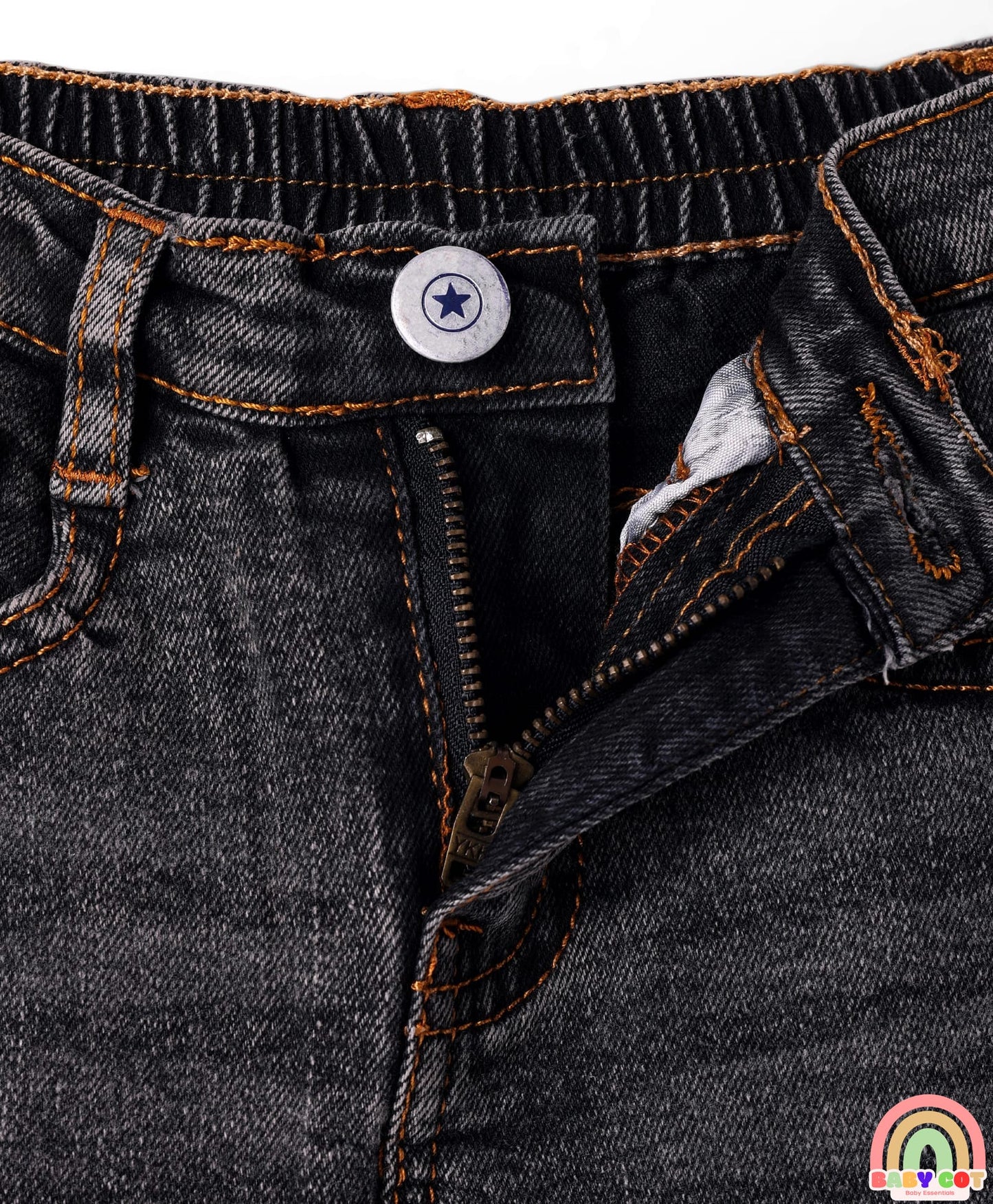 Full Length Washed Denim Stretch Jeans - Charcoal Grey