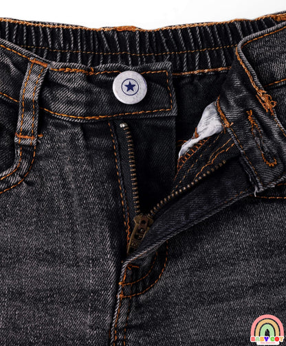 Full Length Washed Denim Stretch Jeans - Charcoal Grey