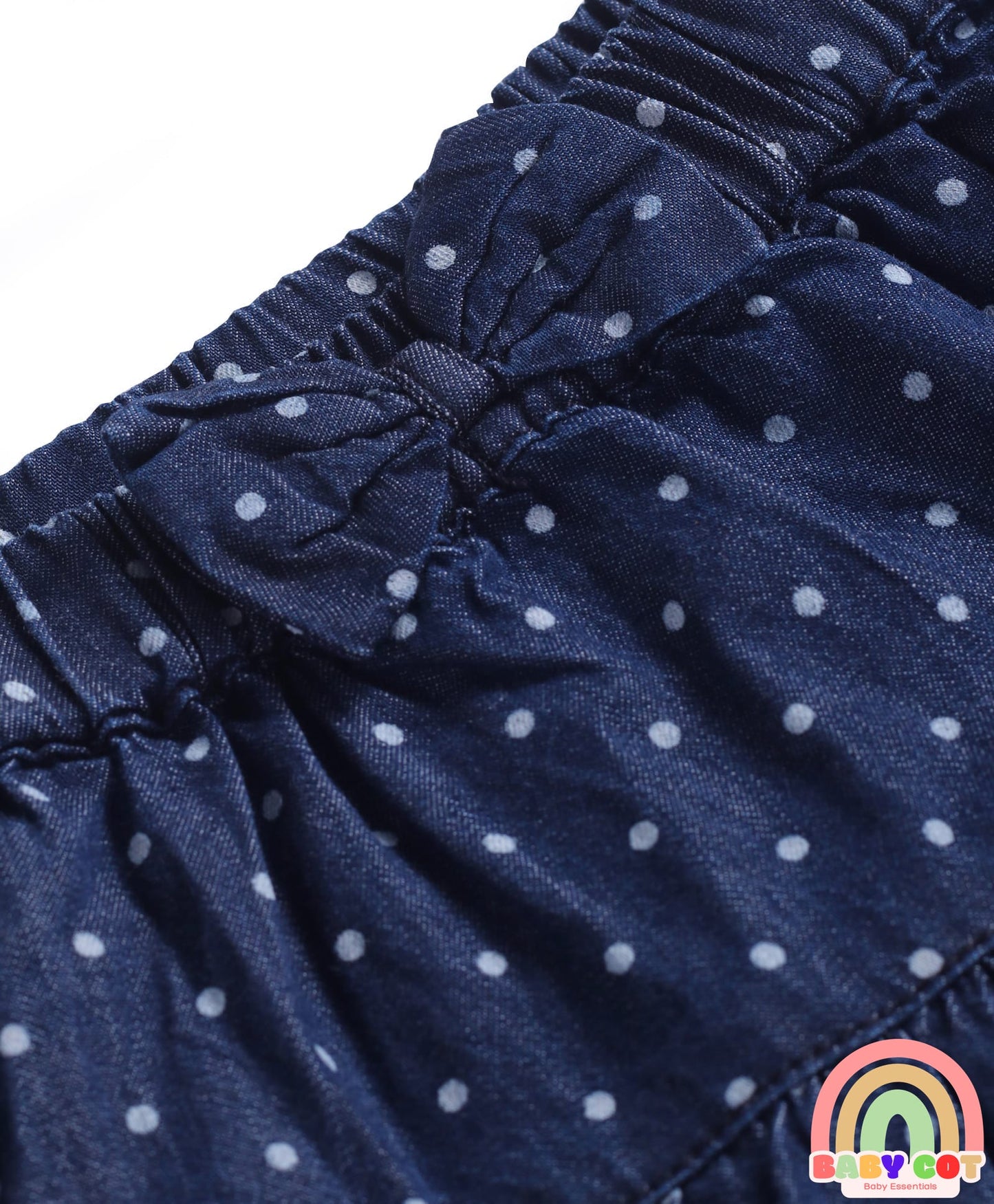 Denim Skirt with Polka Dots & Bow Applique - Navy Blue