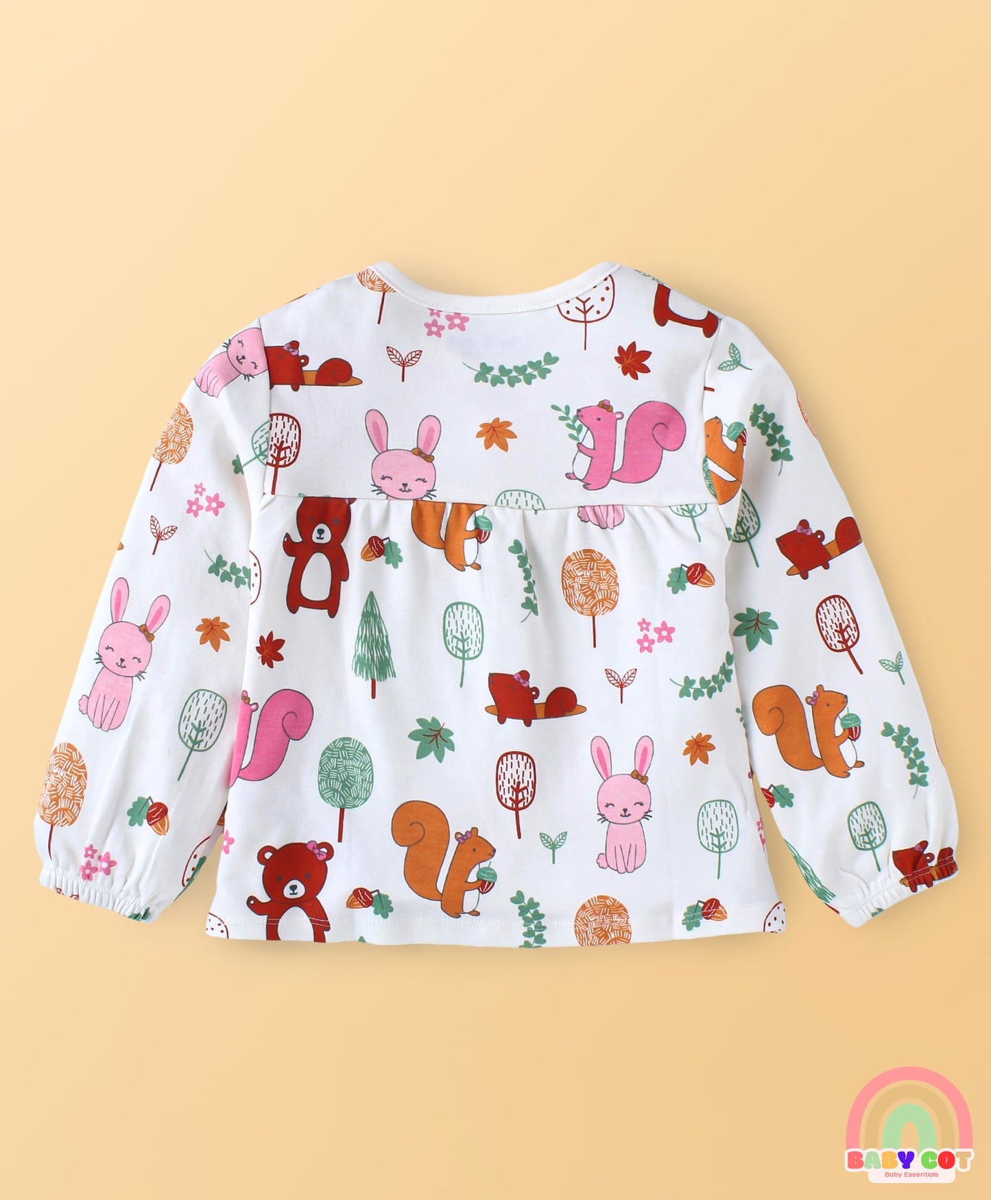 100% Cotton Knit Full Sleeves Animal Printed Top & Leggings Set with Jacket & Bow Applique - Dark Pink & White