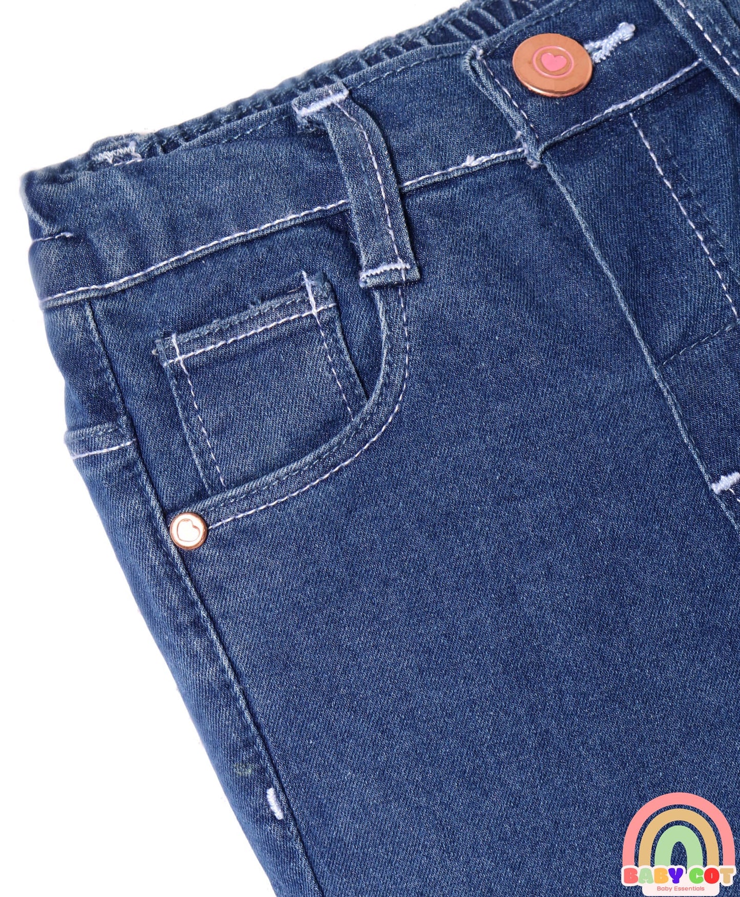 Denim Full Length Washed Jeans With Stretch - Blue