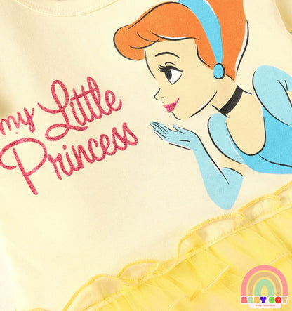 Interlock Knit Half Sleeves Onesie With Frill Detailing & Cinderella Graphics - Off White