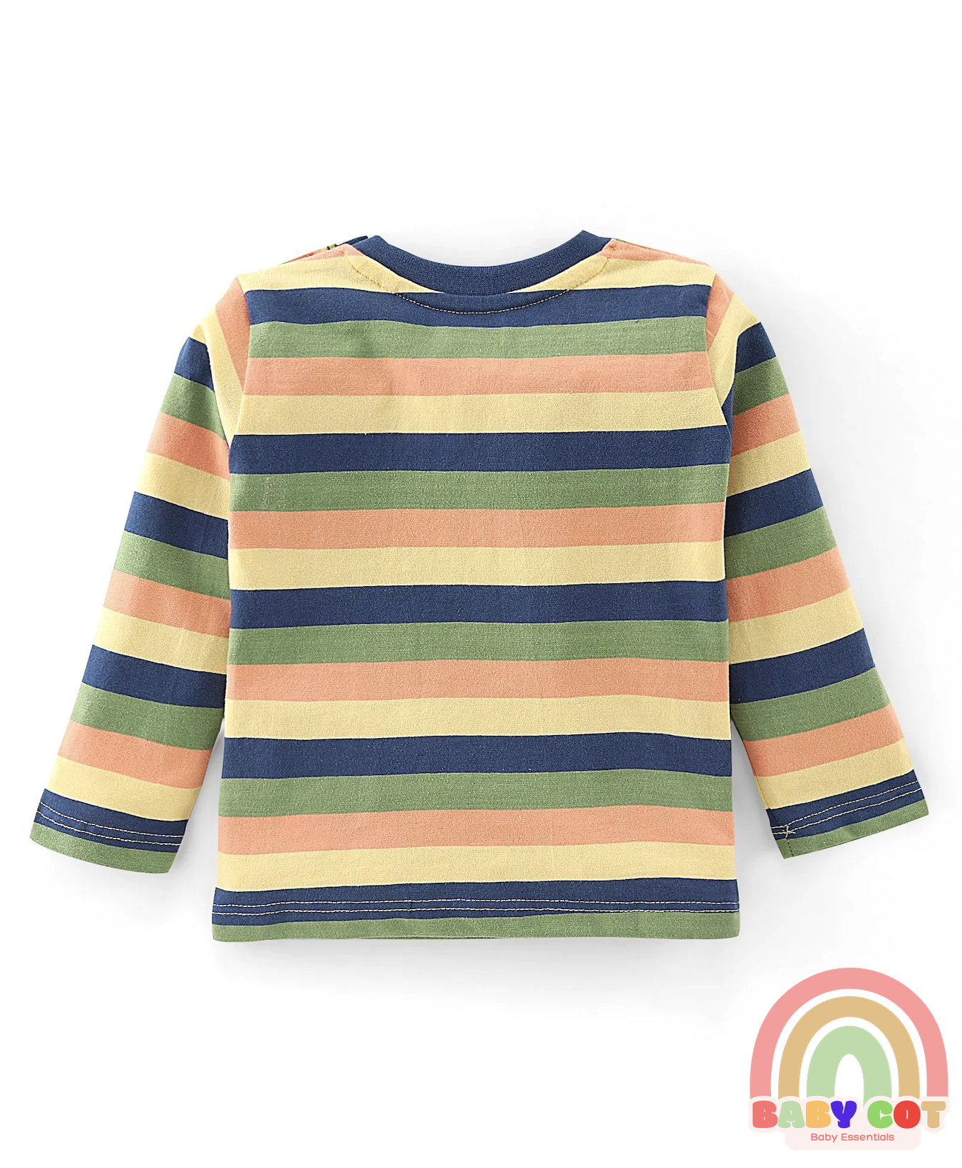 100% Cotton Knit Full Sleeves T-Shirt & Lounge Pants With Text Print & Striped - Blue & Green