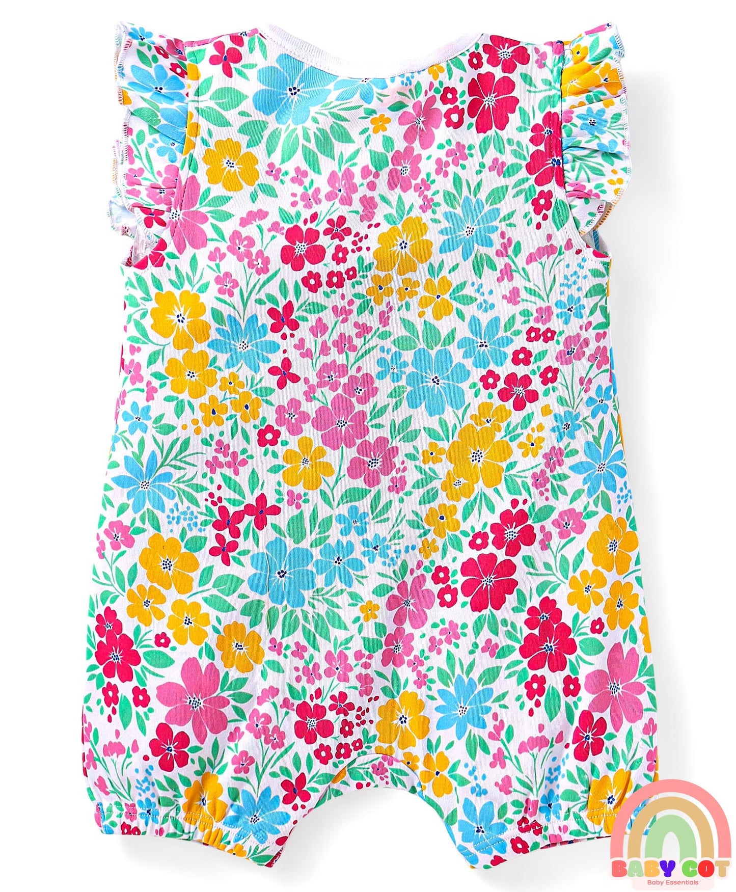 100% Cotton Knit Frill Sleeves Romper with Polka Dots & Floral Print Pack of 2 - Pink & White