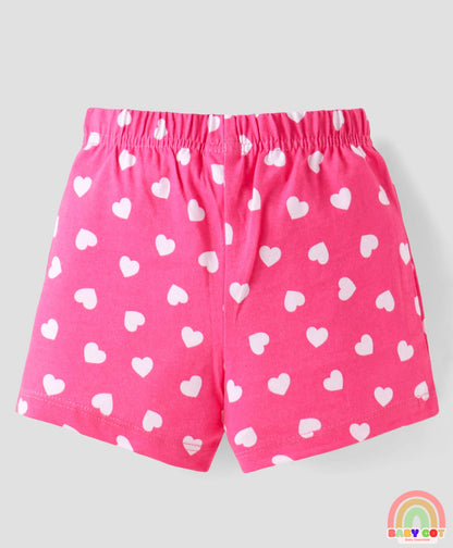 Single Jersey Knit Mid Thigh Bow Applique Shorts with Polka Dots & Hearts Print Pack of 3 - Pink Yellow & Purple