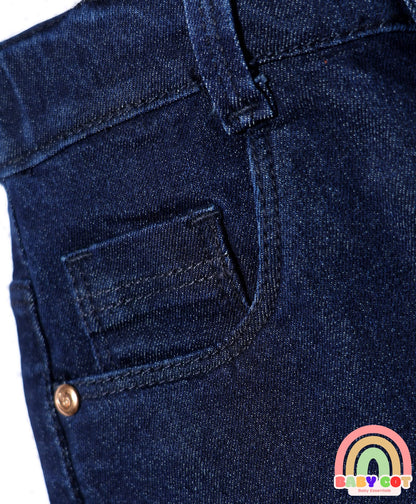 Mid Thigh Denim Washed Skirt With Stretch - Navy Blue