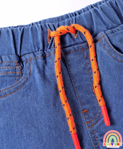 Full Length Washed Denim Jeans With Stretch - Medium Blue